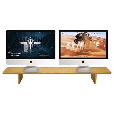 China Other SAMDI Dual Shelf Laptop Stand Bamboo Wood Desktop Computer Monitor Stand for sale