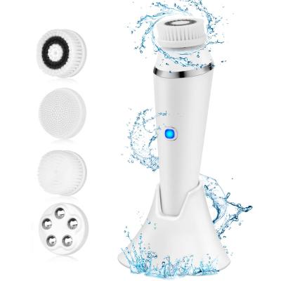 China Electric 4 in 1 Acne Treatment Portable Facial Exfoliator Wash Trimming Machine Silicone Scrub Pore Detergent Rotation Facial Cleansing Brush for sale