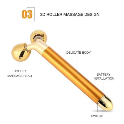 China Electric Facial Roller 3D Blood Vessel Removal Massager Face Firming Vibrating Lift 24k 3D Gold Sonic Energy Beauty Bar for sale