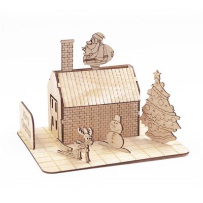 China DIY Toy Christmas Wooden 3D House Puzzle Educational Toys For Kids Gift For Wood Craft Party Decorations Best Christmas Gift for sale