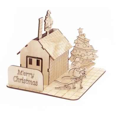 China DIY Toy Christmas Wooden 3D House Puzzle Educational Toys For Kids Gift For Wood Craft Party Decorations Best Christmas Gift for sale