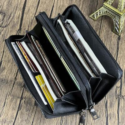 China Newest Long Minimalist Stylish Minimalist Men Wallet With Double Zipper Around Clutch Bag For Phone Business Card Holder Wallet for sale