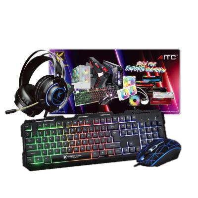 China For desktop backlit RGB 4 in 1 keyboard mouse headset mousepad gaming package for sale