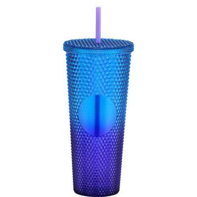 China Viable Wholesale Accept Custom Logo Wholesale Wall Matte Plastic Tumbler Studded Grid Double Tumbler Cups for sale