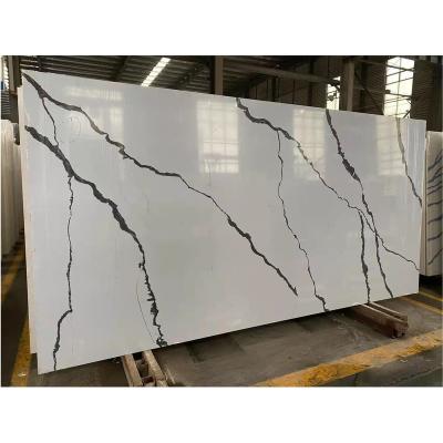 China Modern Quartz Countertops Artificial White Black Vein Quartz Stone For Kitchen Countertops for sale