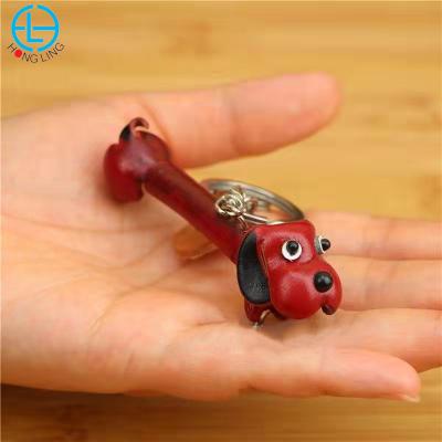 China Free Design Leather Dachshund Shaped Leather Key Chain Animal Pet Leather Keychains for sale