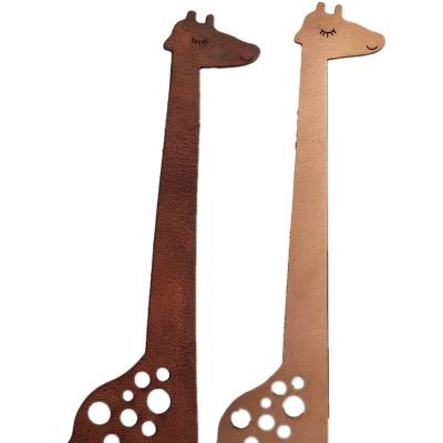 China Retro new style giraffe shape genuine leather bookmarks custom all real animal shape leather bookmark for sale