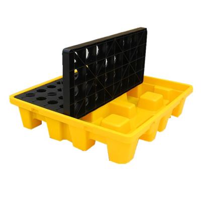 China Eco-friendly HDPE 4 Yellow Blank Drums Plastic Pallet Spill Pallet for sale