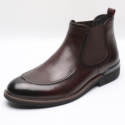 China New Arrival Round Chunky Ankle Chelsea Boots Men Leather Brown for sale