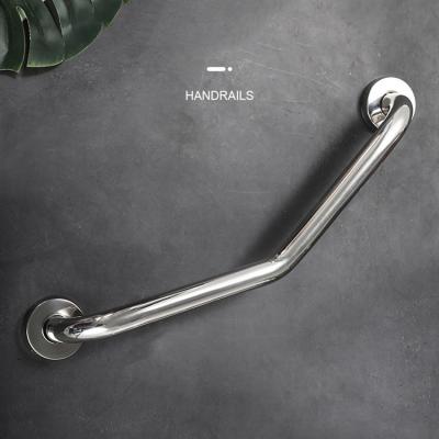 China Modern Anti-Slip Safety Curved Support Wall Mount Bath Shower Handle Handrail 304 Stainless Steel Angled Bathroom Grab Bar For Disabled for sale