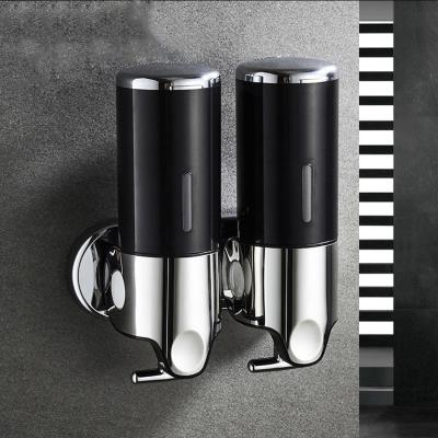 China Foam Black Plastic Double Hand Shower Gel ABS Wall Mount Bathroom Soap Dispenser 450ml Manual Shampoo Liquid Soap Dispenser For Hotel Toilet for sale