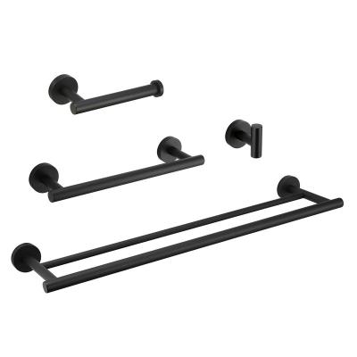 China Single Double Towel Rack Matte Black Four Pieces Bathroom Modern Robe Hook Holder Toilet Paper Accessories For Hotel for sale