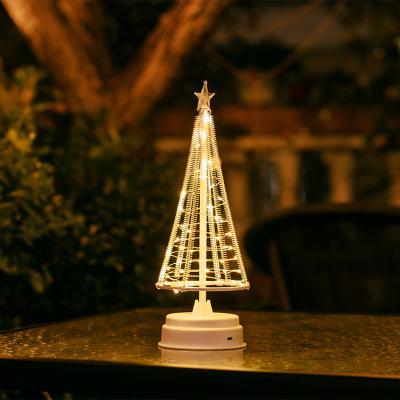 China Wedding Decor Wholesale Metal Table Top USB Artificial High Quality LED Lighted Christmas Tree Small Mini for sale