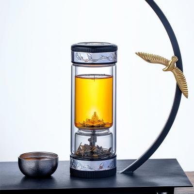 China Chazhilian 999Sterling Glass Tea Water Separator Bubble Tea Viable Cup Men's Portable High End Double Glass Custom Busine Gift for sale