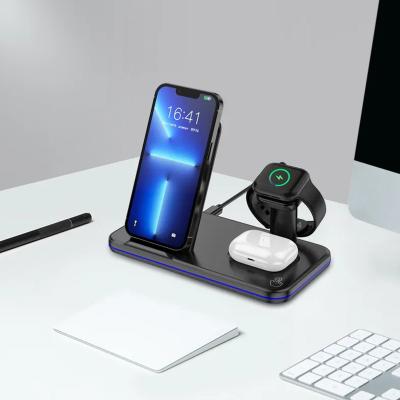 China Cell Phone Top Selling Product Radio 3 In 1 Fast Charger Stand Station Qi Watch Phone 3 In 1 Wireless Charger Stand For Iphone 14 for sale