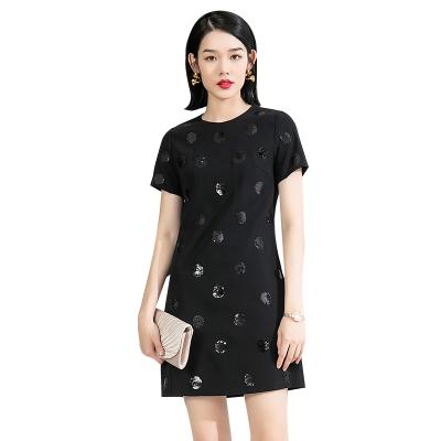 China New Summer Fashion Anti-Static Vintage Dress Black Classy Dress Sequins Embroidery Mini Dress Online for sale