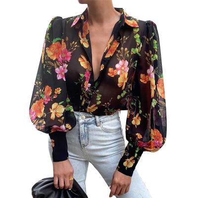 China Anti-pilling New Italian Design Fashion Puffy Sleeve Fashion Vintage Fancy Floral Shirts Pattern Show Blouse for sale