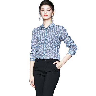 China Anti-pilling 2021 New Fashionable Women Autumn Vintage Tops Long Sleeve All Over Print Sheer Shirts for sale