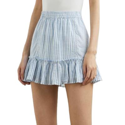 China New Arrical Cotton Striped Anti-Static Casual Girl Mini Skirts Elastic Waist Ruffle Skirts For Young Girls for sale