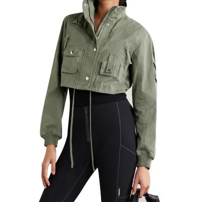 China New Winter Design Yough Girl Stand Collar Cotton Twill Green QUICK DRY Cool Top Crop Long Sleeve Short Jackets for sale