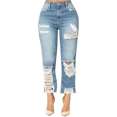 China Breathable Blue Sinner High Waisted Ripped Skinny Jeans Distressed Jeans Women for sale