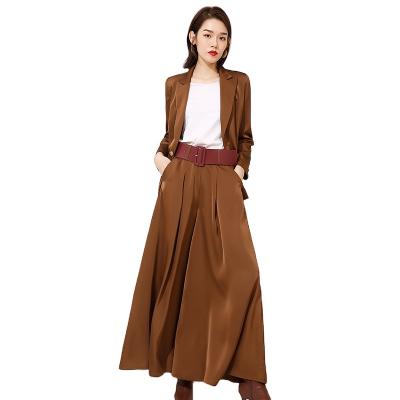 China New Autumn Winter Trending Urban Women's Fashion Outfit Coffee Chic Blazer Anti-pilling Long Skirt Set Two-Piece Suit Plus Skirt Office Lady for sale