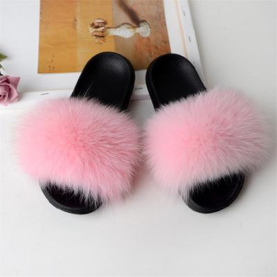 China CUSHIONING Colorful Designer Fur Slippers Fur Slide Slippers Fox Fur Slides for sale