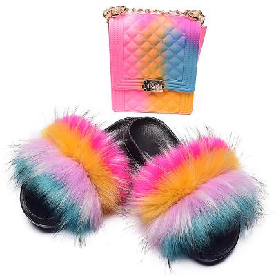 China CUSHIONING faux fur slippers ladies wholesale fluffy fur slippers leather slippers 2021 for sale