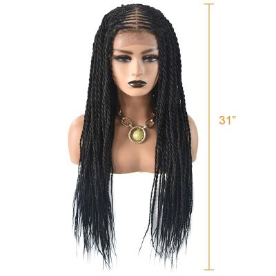 China Braid Wig Off Black Color 31inch Long Synthetic Hair Braid Wig Hand Tied Lace Front Wig for sale