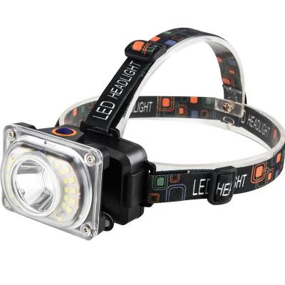 China Other Large Capacity Outdoor Battery Charging Camping Waterproof Tricolor Light Head Fishing Headlamp 18650 Headlight for sale