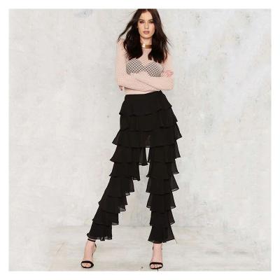 China Hot Sale Cheap Anti-pilling Women Black Chiffon Wide Leg Pants Elegant Long Pants High Waist Trousers for sale