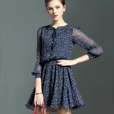 China Anti-wrinkle lady dress floral print summer silk dress daily wear dress women for sale