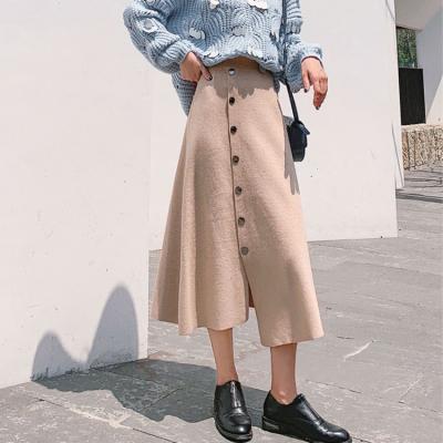 China Breathable Women Knitted Skirt Autumn And Winter Mid Length Wool High Waist A Line Skirt for sale