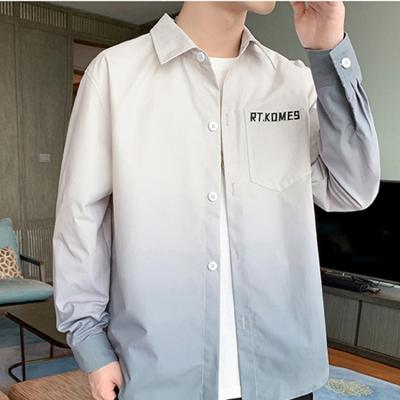 China 2021 Korean Slim Youth Gradient Two Color Breathable Long Sleeve Printing Shirts for sale