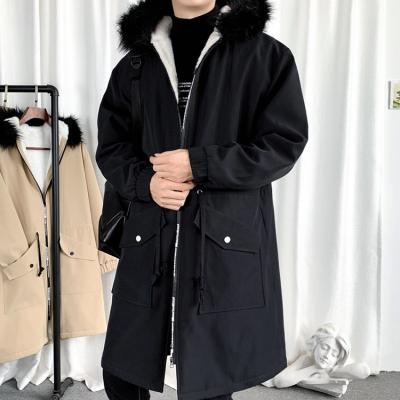 China Thick Waterproof Winter Anorak Men Coat Long Loose Warm Cotton Down Jacket Korean Handsome Style Fashionable Fur Hood for sale