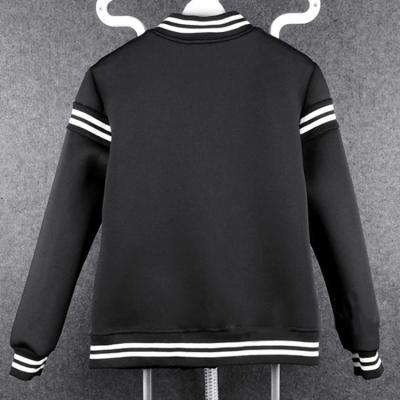 China Breathable Black Cotton Fleece Jacket With White Stripes On Sleeves Bomber Jacket For Women for sale