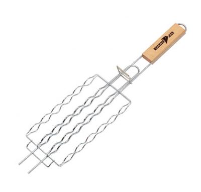 China Portable Adjustable Size Charcoal BBQ Tool Sausage Grilling Basket with Wooden Handle for sale