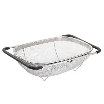 China Kitchen Sustainable Basket Stainless Steel Fruit Organizer Telescopic Metal Vegetable Storage Basket for sale