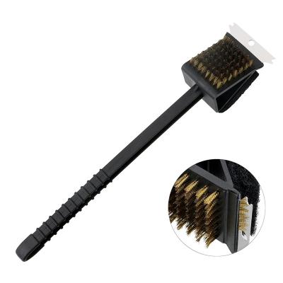 China Easily Cleaned Grill Oven Clean Barbecue Accessories BBQ Cleaning Brush Handle Copper Wiring Sponge Shovel Corner Copper Wire Wire Brush BBQ Accessories 3-in-1 Long for sale