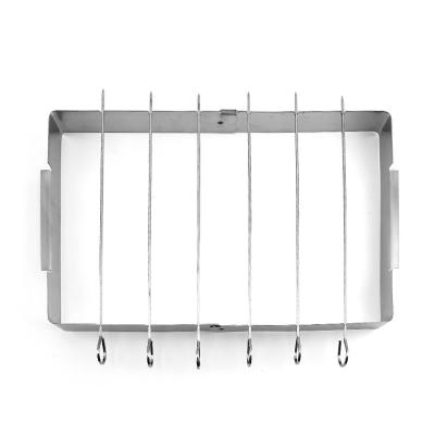 China Easily Cleaned Collapsible Grill Rack Stainless Steel BBQ Skewer Holder BBQ Skewer Kebab Skewers Set 6pcs for sale