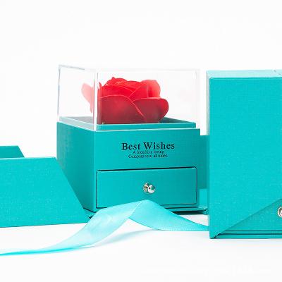 China Factory direct sales jewelry storage new flower soap gift box double eternal blue rose color package open box for sale