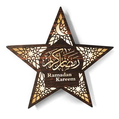 China Home Decoration Ramadan Led Star Lamp Muslim Wooden Eid Ramadan Wall Lamp Custom Home Decoration for sale