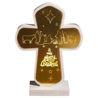 China Home Decoration Christmas Led Decoration Lights Atmosphere Lights Cross Religious Christian Crafts Ornaments Pendant for sale