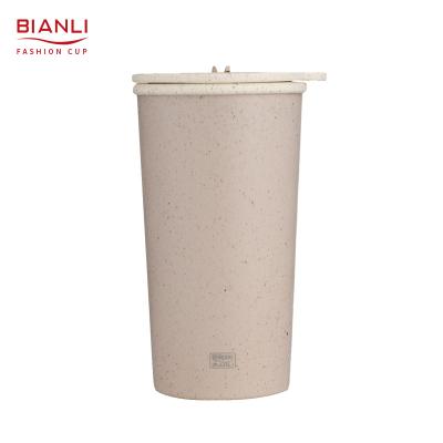 China Sustainable High Quality Wheat Straw Plastic Custom Tumbler Travel Double Wall Reusable Coffee Mug for sale