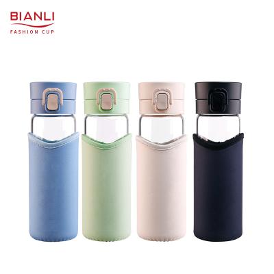 China Borosilicate Glass Water Bottle Reusable Removable Sleeve Custom Designer Double Cups Viable Transparent Glass for sale