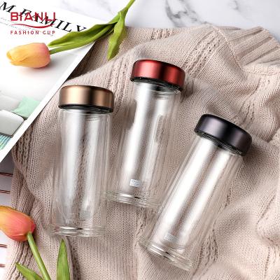 China Cute Custom Glass Tumbler Cup Borosilicate Viable Free Wall Double Wall Water Bottles for sale