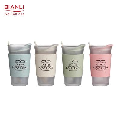 China 14oz Travel Coffee Milk Silicone Sleeve Borosilicate Glass Custom Sustainable Frosted Reusable Bottle Water for sale