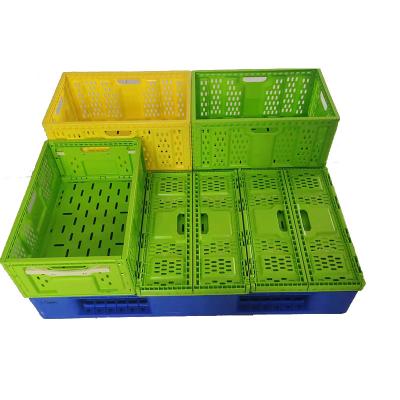 China Plastic Folding Crate Storage Box Mesh Design Heavy Duty Collapsible Stackable Crate Green For Home Garage Or Commercial Use for sale