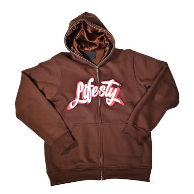 China Full zipper hoodie embroidery hoodie zipper high quality custom heavy French terry anti-shrink wadding for sale