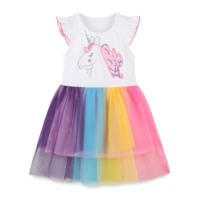 China Rainbow Unicorn Baby Party Summer Kids Fashion Design Anti-wrinkle Anti-Wrinkle Dresses Baby Cotton Tulle Baby Dresses for sale